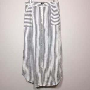 100% linen maxi skirt pockets elasticated waist blue stripe beachy coastal Sz L